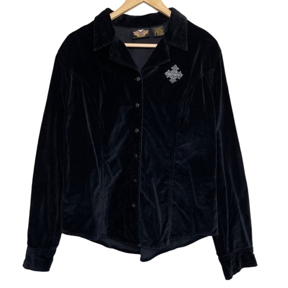 Vintage Harley Davidson Velvet Button Front Embroidered Shirt - Picture 2 of 9